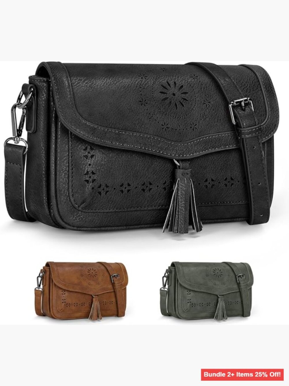Vintage Faux Leather Crossbody Bag with Anti-Theft Pockets, Adjustable Strap
